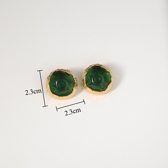 1 Pair Elegant Classical Four Leaf Clover Oval Plating Inlay Copper Resin 18K Gold Plated Ear Studs