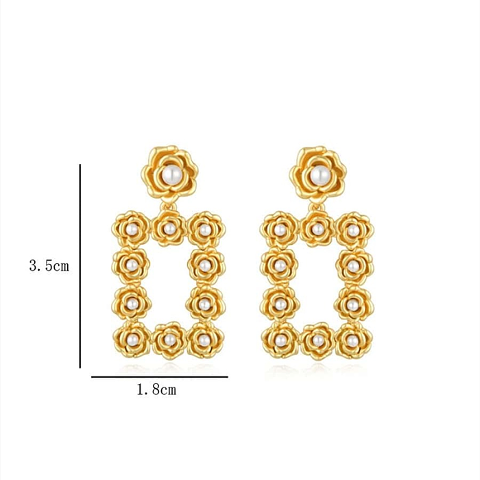 1 Pair Elegant Classic Style Rose Plating Inlay Copper Artificial Pearls 18K Gold Plated Drop Earrings