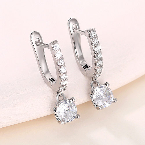 1 Pair Modern Style Geometric Copper Inlay Artificial Gemstones Earrings