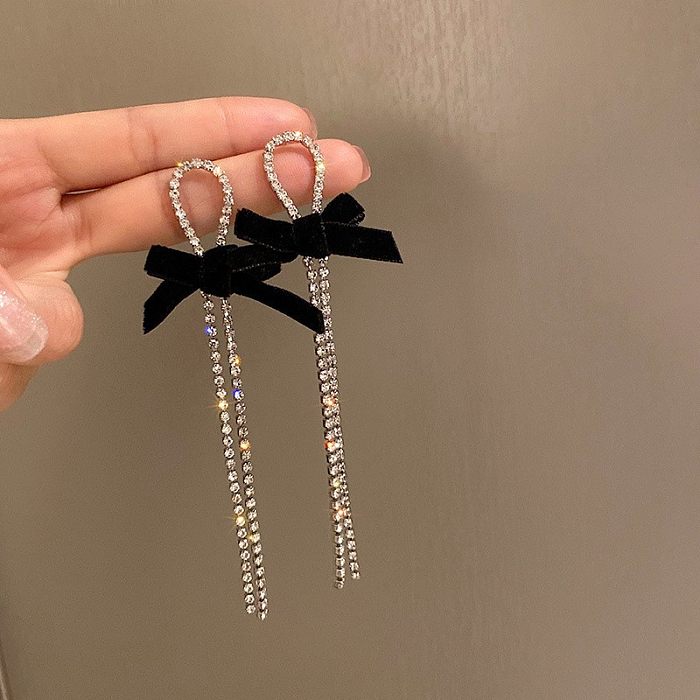 1 Paar Streetwear Geometrische Schmetterling Schleife Knoten Kupfer Inlay Strass Perlen Tropfen Ohrringe