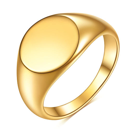 خاتم مطلي بالذهب عيار 18 قيراط من الفولاذ المصقول الدائري بتصميم بسيط