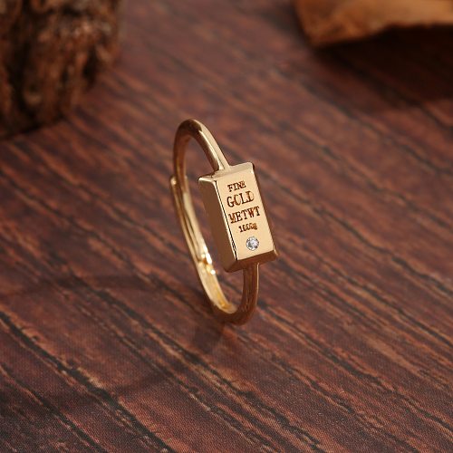 Basic Commute Rectangle Copper Plating Inlay Zircon 18K Gold Plated Open Rings