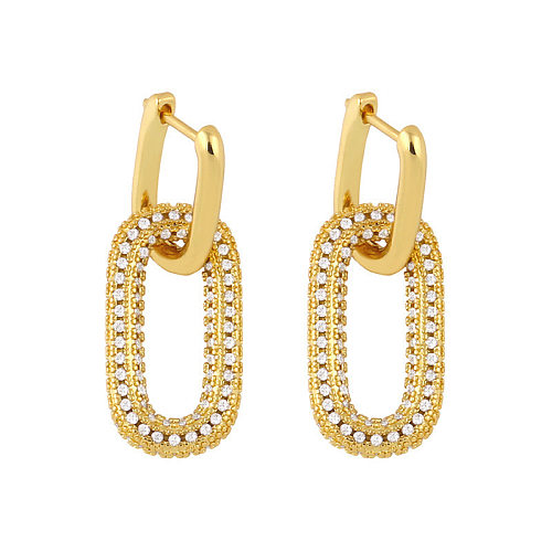Streetwear ovale cuivre placage incrustation Zircon Bracelets boucles d'oreilles collier