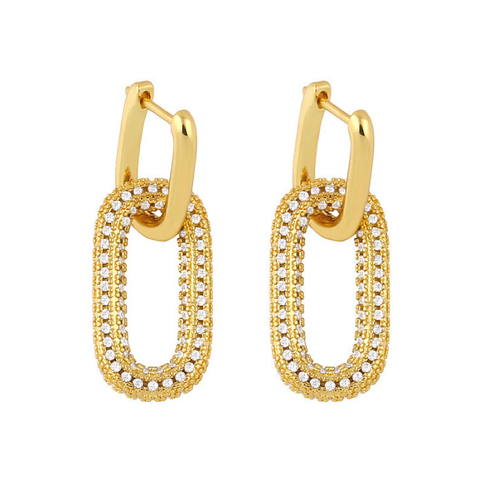 Streetwear ovale cuivre placage incrustation Zircon Bracelets boucles d'oreilles collier