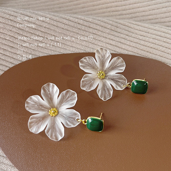 1 paire de boucles d'oreilles pendantes plaquées or 14 carats, Style INS, fleur douce, acrylique, cuivre et émail