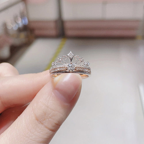 Modern Style Crown Copper Plating Inlay Artificial Diamond Rings