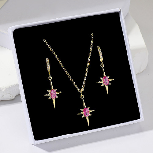 Simple Style Hexagram Copper Plating Inlay Zircon Gold Plated Earrings Necklace