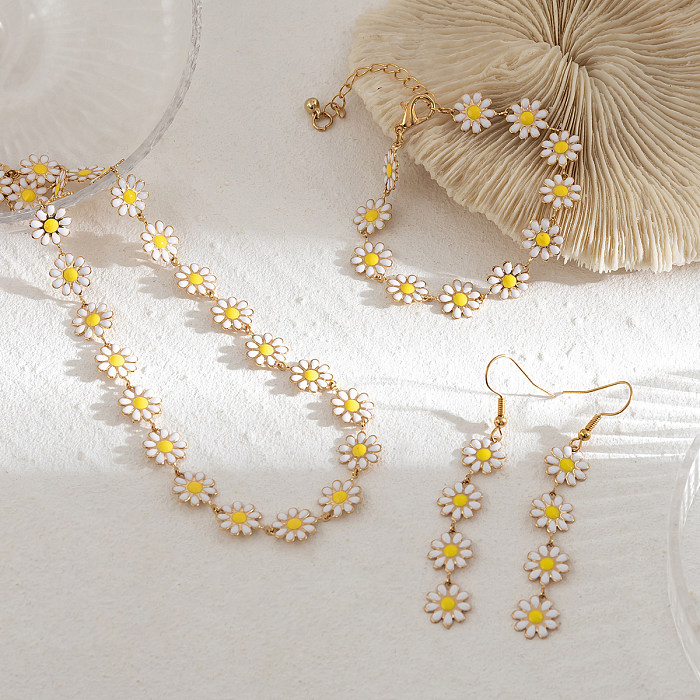 Cute Lady Flower Daisy Copper Irregular Tassel Bracelets Earrings Necklace