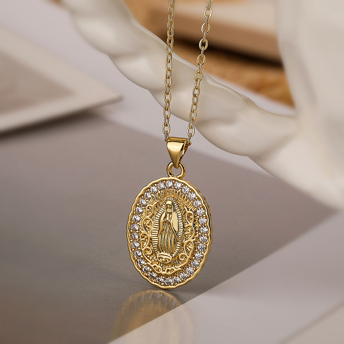 Elegant Lady Oval Copper Plating Inlay Zircon 18K Gold Plated Pendant Necklace