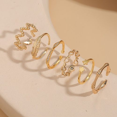 Elegant Luxurious Solid Color Copper Plating Inlay Zircon 14K Gold Plated Open Rings