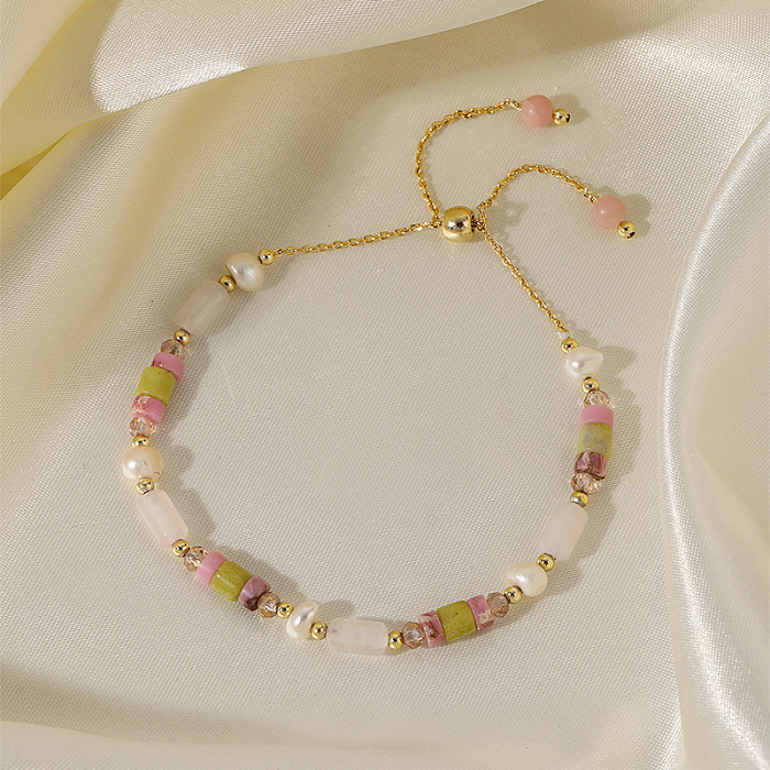 Sweet Color Block Freshwater Pearl Copper Bracelets