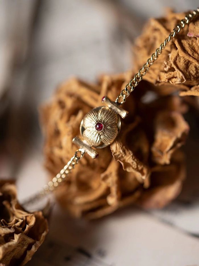 Retro Round Copper Plating Inlay Artificial Gemstones Bracelets Necklace