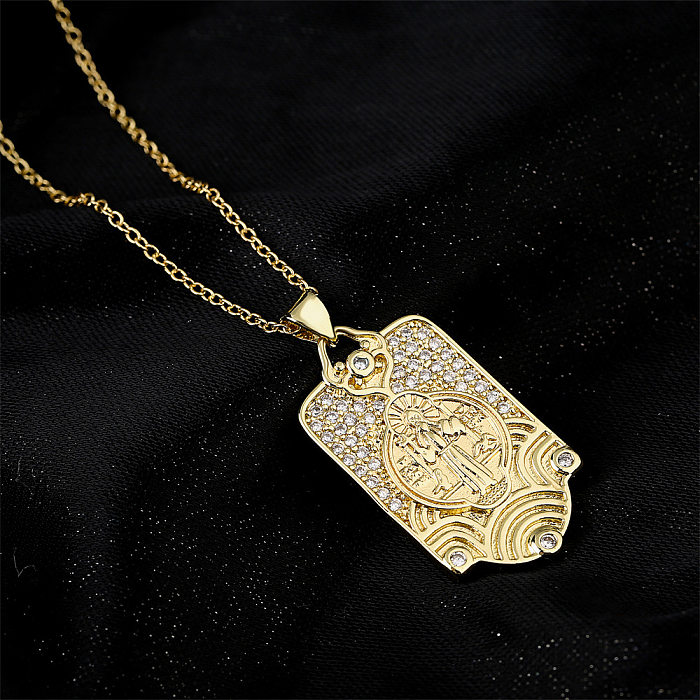 Kupfer-Mikro-Intarsien-Zirkon-Religionsschmuck-Goldene-Maria-Halskette im Großhandel