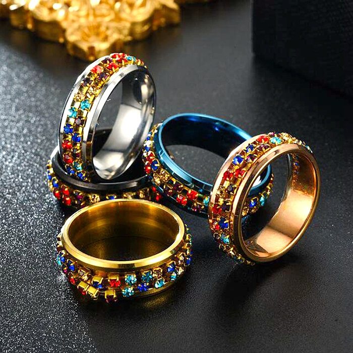 Cross-border New Product Rotatable Ring Titanium Steel Diamond Ring European And American Zircon Ring