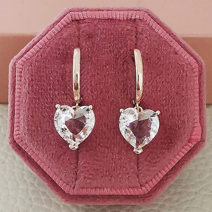 1 Pair Fashion Heart Shape Copper Inlay Zircon Drop Earrings