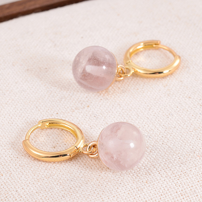 1 Pair French Style Simple Style Round Plating Inlay Copper Natural Stone 14K Gold Plated Earrings