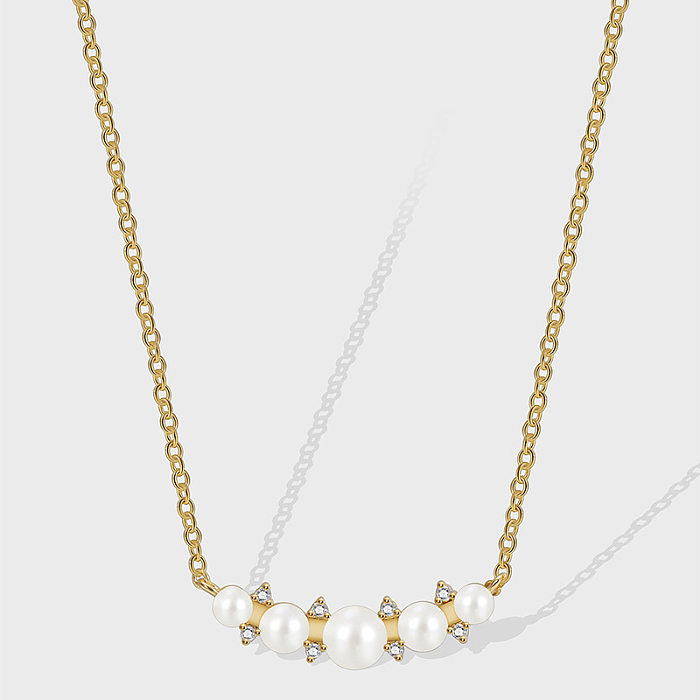 Collier plaqué or 18 carats en zircon de perles avec incrustation de cuivre rond de style simple