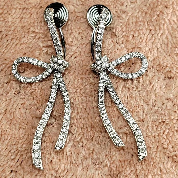 1 Pair Simple Style Bow Knot Inlay Copper Zircon Earrings