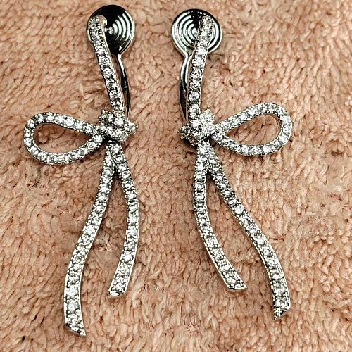 1 Pair Simple Style Bow Knot Inlay Copper Zircon Earrings