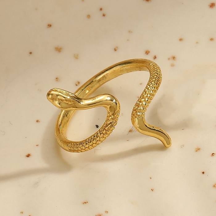 Elegant Luxurious Snake Copper Asymmetrical Plating 14K Gold Plated Open Ring