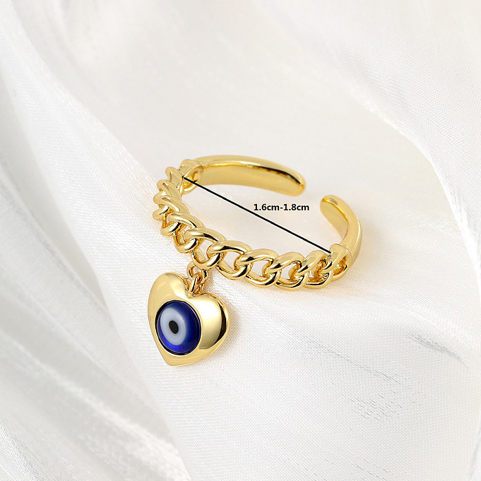 Fashion Devil'S Eye Heart Shape Copper Gold Plated Open Ring 1 Piece