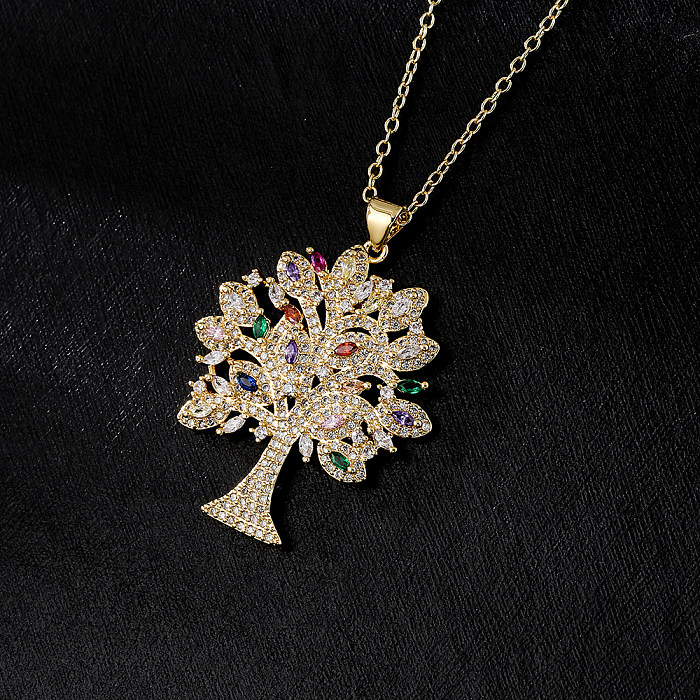 Fashion Copper 18K Gold Zircon Tree Shaped Goddess Pendant Necklace