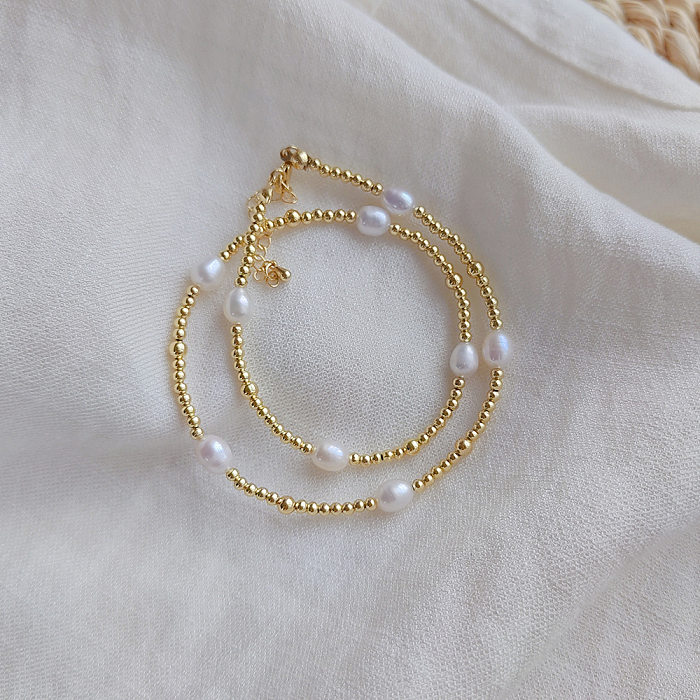 Collier en cuivre de perles d'eau douce géométriques de Style coréen IG