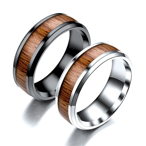 Bijoux en gros en acier inoxydable, bague en Grain de bois, bijoux