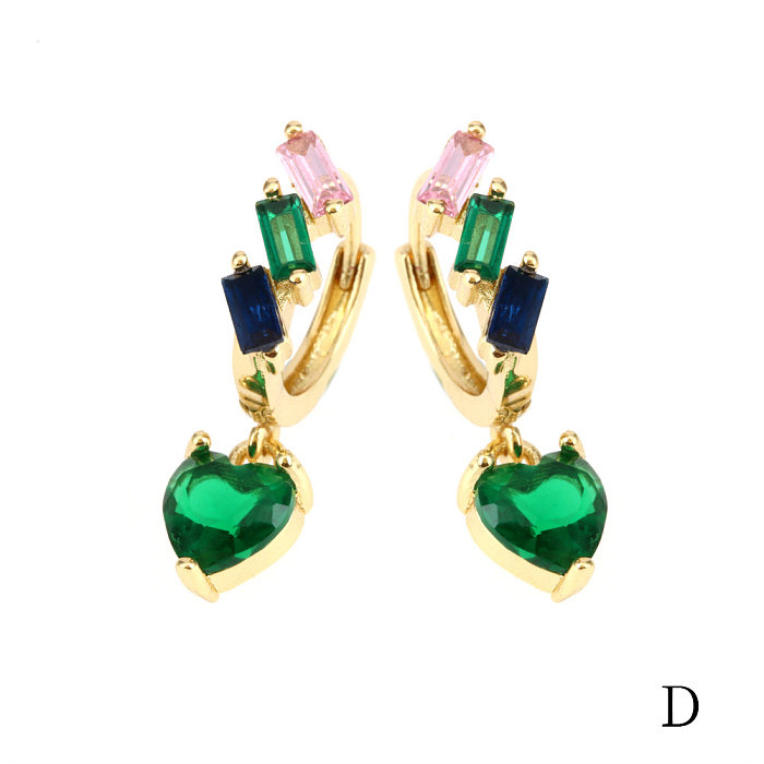 1 paire de boucles d'oreilles luxueuses en pentagramme brillant en forme de cœur, incrustation de cuivre et de Zircon plaqué or 18 carats