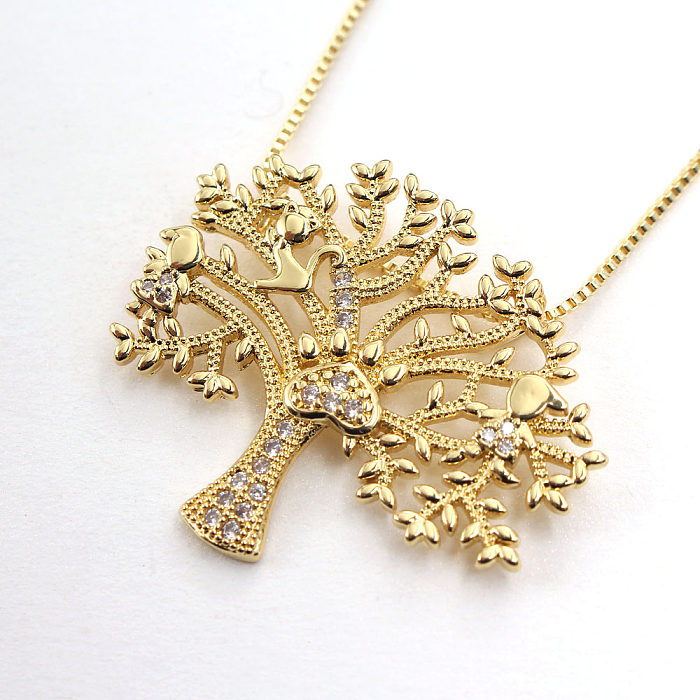 Collier avec pendentif en Zircon plaqué or, Style IG, Streetwear basique, arbre en cuivre, en vrac