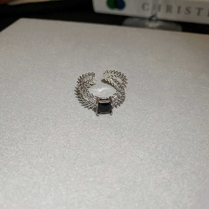 Modischer Büroklammer-Kupfer-Inlay-Zirkon-offener Ring, 1 Stück