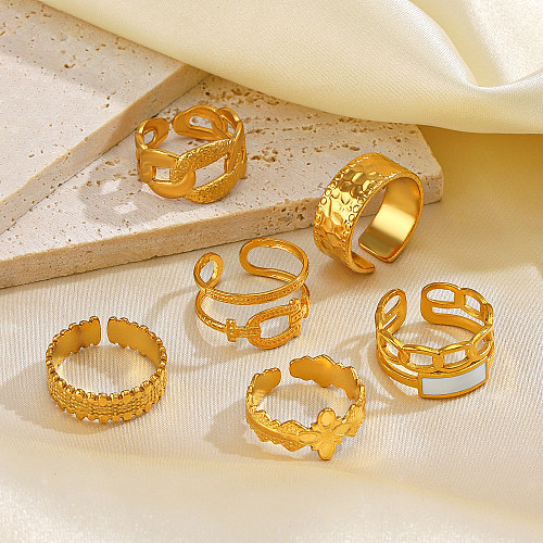 IG Style Cross Chapeamento de aço inoxidável 18K anéis abertos banhados a ouro