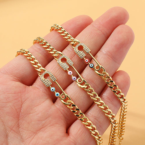 Fashion Paper Clip Copper Gold Plated Zircon Bracelets