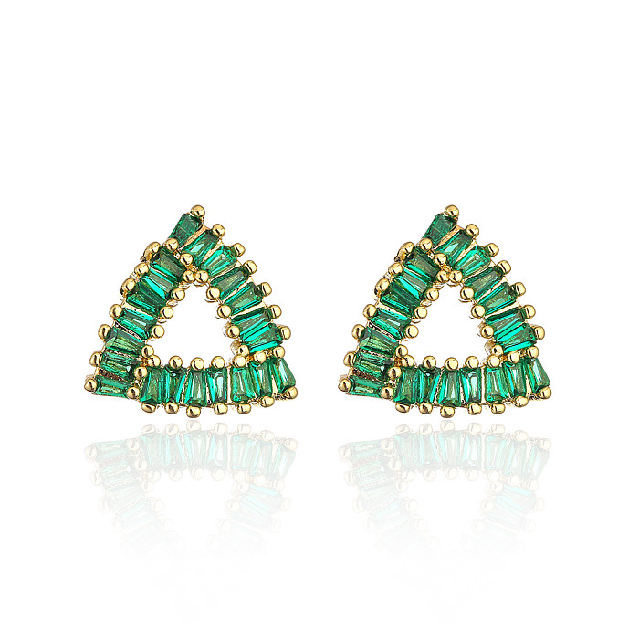 New Style Copper Plating 18K Gold Micro Inlaid Zircon Emerald Geometric Stud Earrings