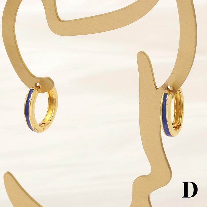 1 Pair Simple Style Circle Enamel Plating Copper 18K Gold Plated Hoop Earrings