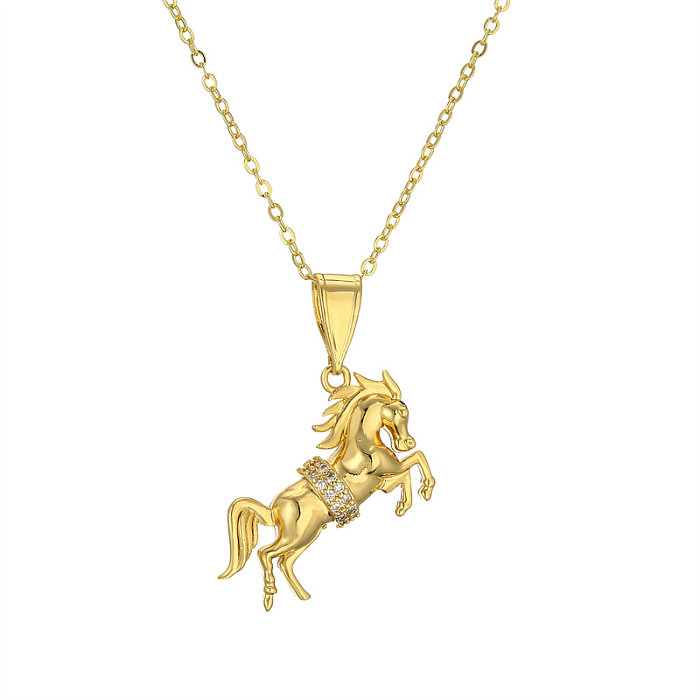 Retro Dolphin Butterfly Elephant Copper Plating Inlay Zircon Gold Plated Pendant Necklace