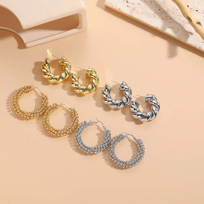 1 Pair Modern Style C Shape Round Plating Copper 14K Gold Plated Earrings