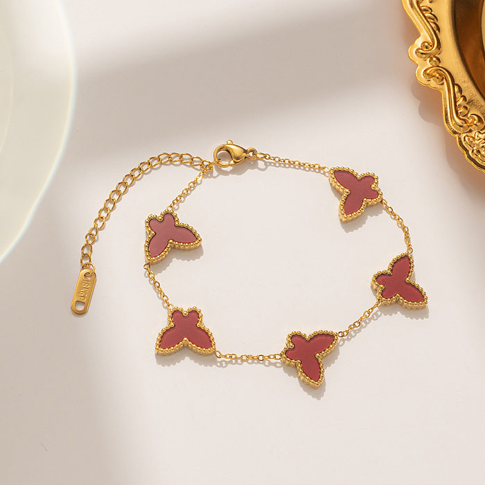 Simple Style Butterfly Titanium Steel Plating Inlay Shell Bracelets Necklace Jewelry Set