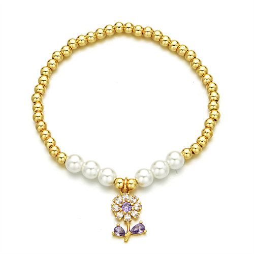 Commute Star Flower Bracelets en diamants artificiels avec incrustation de perles en cuivre