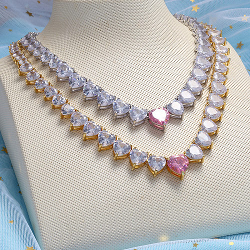 New Peach Heart Zircon Necklace Pink Heart Necklace Cross-border Exclusively Necklace