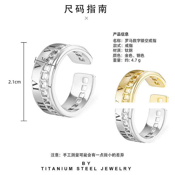 Roman Numeral Stainless Steel Ladies Simple Opening Adjustable Ring