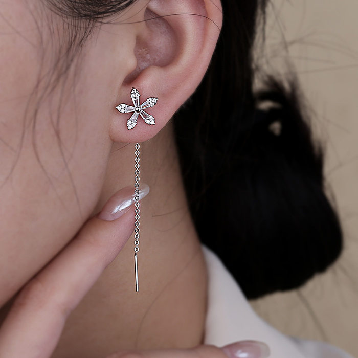 1 Pair IG Style Sweet Flower Plating Inlay Copper Zircon 14K Gold Plated Ear Line