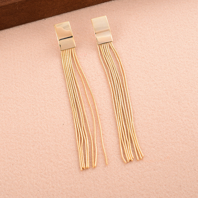 1 Pair Simple Style Tassel Rectangle Plating Copper 14K Gold Plated Drop Earrings