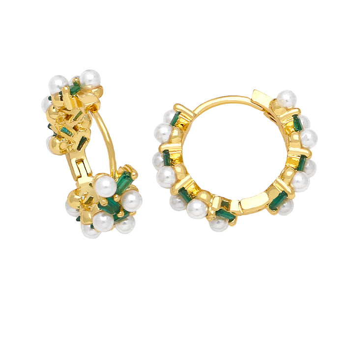 1 Pair Simple Style Irregular Circle Plating Inlay Copper Beads Zircon 18K Gold Plated Earrings