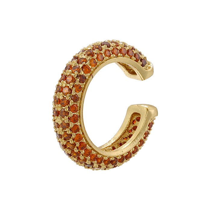 1 peça elegante luxuoso brilhante em forma de C chapeamento embutido zircão de cobre 18K punhos de orelha banhados a ouro