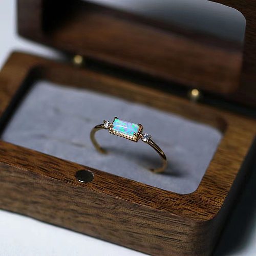 Basic Square Copper Plating Inlay Artificial Gemstones Open Rings
