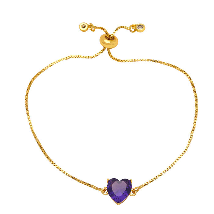 Bracelets en cuivre de forme de coeur de mode Bracelets en cuivre de zircon plaqués or