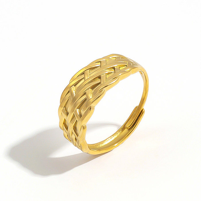 Le placage en acier inoxydable de couleur unie de style classique décontracté évide les anneaux ouverts plaqués or 18 carats