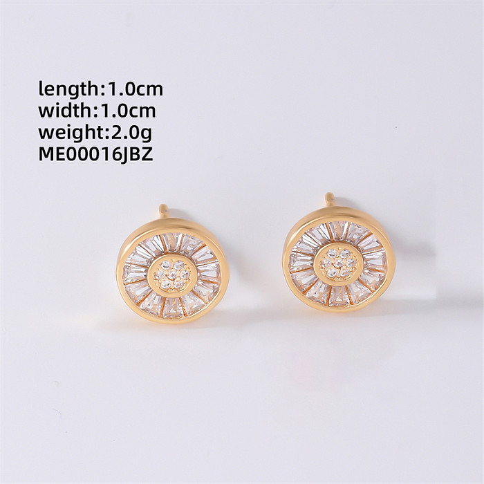 1 Pair Hip-Hop Cool Style Round Inlay Copper Zircon Ear Studs