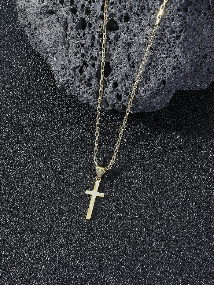 Hip-Hop Cross Copper Plating Gold Plated Pendant Necklace